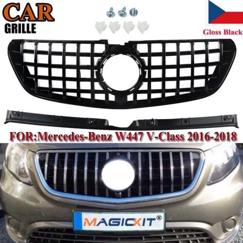 MagicKit FOR MERCEDES V CLASS W447 FRONT GRILLE PANAMERICANA GT STYLE GLOSS BLACK 14-19