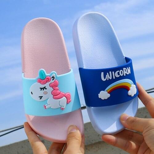 Kids Unicorn Slippers Animal Cartoon Shoes For Childrens Flip Flops Indoor Bathroom Slippers Anti-skid Cartoon Beach Slippers