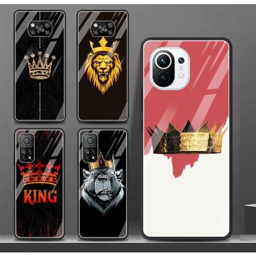 Glass Smartphone Case For Xiaomi 11i 11 Ultra 10 Poco X3 F3 M2 Pro X2 F2 Mi Note 10 Cover Shell Soft Funda King Crown