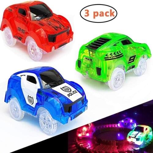 Glow Track Cars with 5 LED Lights, 3 Pack Replacement Race Cars Compatible with Dinosaur Tracks and Magic Tracks