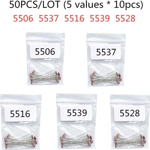 50PCS/LOT (5 values * 10pcs) LDR Photo Light Sensitive Resistor Photoelectric Photoresistor Kit for 5506 5516 5528 5537 5539