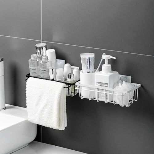 Iron Art Free Punching Wall Hanging Storage Rack Toilet Bathroom Drain Shelf Organizer