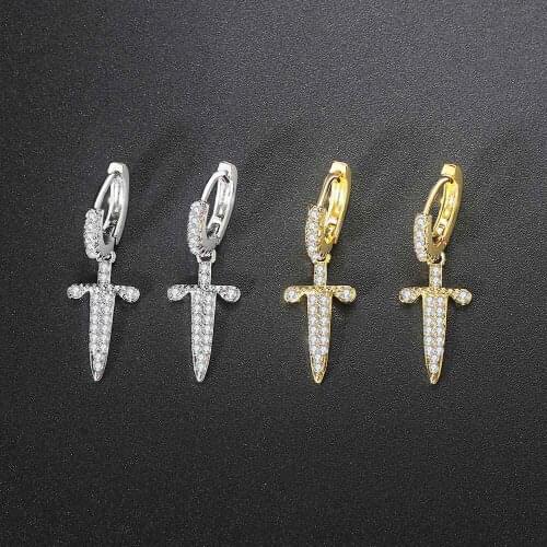 Womens Earrings 2021 Trend Full Zircon Personalit Cross Sword Earring Hip Hop Punk Earings For Men Accessories Jewelry OHE024