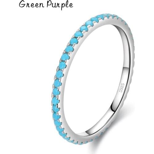 Green Purole s925 Sterling Silver Classic Exquisite Circle Turquoise Charm Stackable Finger Ring For Women Trendy Fine Jewelry