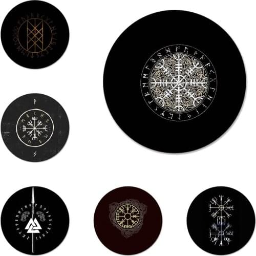 Viking Vegvisir Odin Nordic Icons Pins Badge Decoration Brooches Metal Badges For Backpack Decoration 58mm