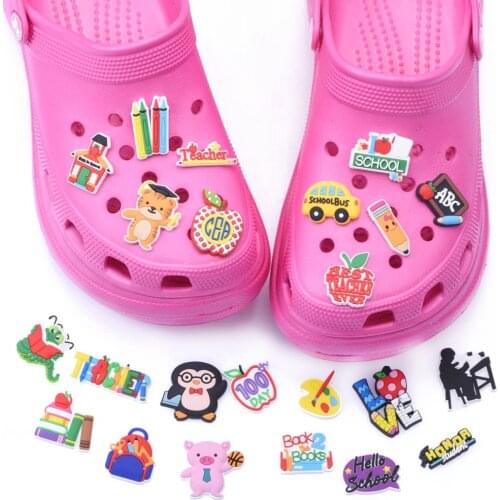 1PCS School Styles PVC Croc Shoe Charms JIBZ Accessories Teacher/ students/ books/ pen/ Decoration for kids sandal bracelets