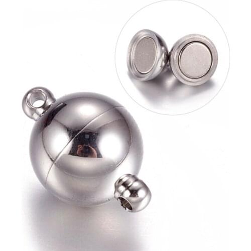 10pcs 10mm Round 304 Stainless Steel Magnetic Clasps for Jewelry Making DIY Bracelet Necklace Accessories 14x10mm Hole: 1.5mm