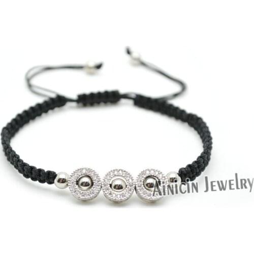 10pcs Fashion Women Jewelry Silver Plated CZ Setting 10mm Round Charms Handmade Adjustable Bracelets Christmas Gift