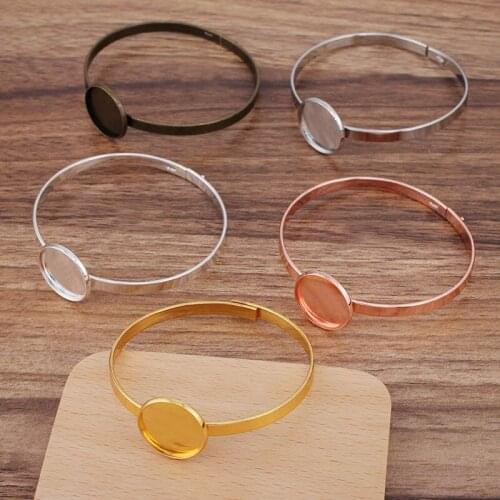 10pcs Women Bangle Settings 20mm Round Bezel Cabochons Base Spring Lock Punk cuff Bracelet Bangle Findings Multi-color Plated