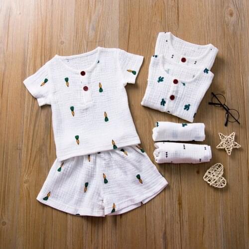 2020 Baby Summer Clothing Infant Kids 1-5T Baby Girls Boys Cotton Linen 2Pcs Carrot Print Outfits Short Sleeve Tops Shirt Shorts