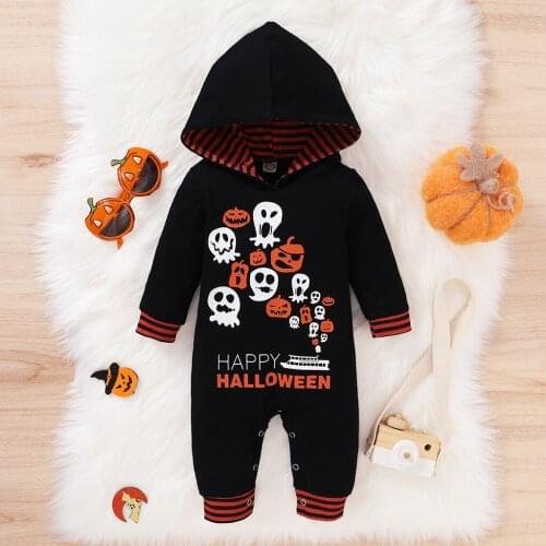 2020 Winter Rompers Newborn Baby Boys Girls Long Sleeve Happy Halloween Striped Hooded Fashionable Jumpsuit Baby Romper