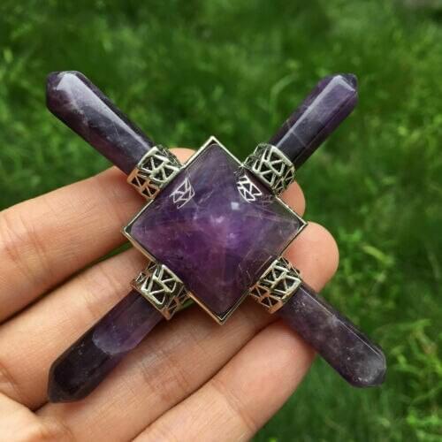 3.5" Amethyst Quartz Crystal 4Chakra Reiki Healing Energy Transmitter 1pc 40-50g
