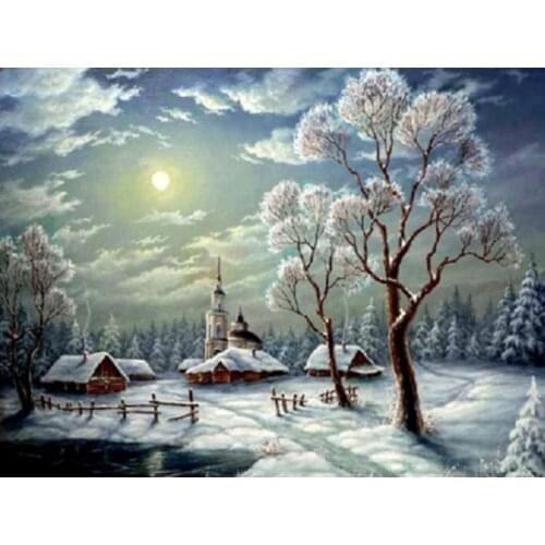 5D DIY Diamond Painting Winter Landscape Cross Stitch Kit Rhinestone Picture Full Diamond Embroidery Mosaic Decoration Gift