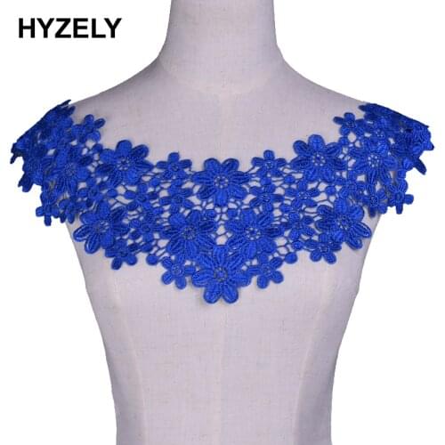 Blue Flower Motif Applique Neckline Collar Patches Flower Venise Lace Trims Trimming Craft