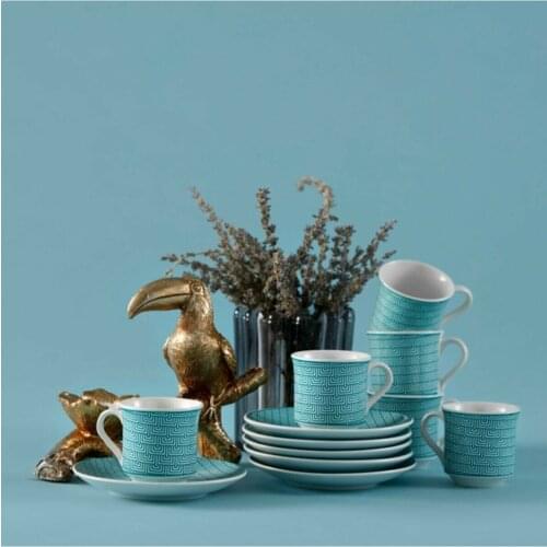 Turkish Coffee Cup Jungle Blue Japanese Style Teacup Water Cup Stoneware Ceramic Hand-painted Kungfu Teacup Cuisine Drinkware