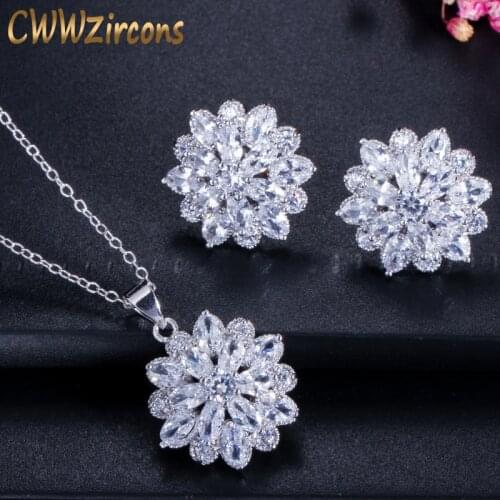 CWWZircons 2020 Famous Designer Jewelry Gorgeous Cubic Zircon Paved Earring and Necklace Pendant Sets for Women T173