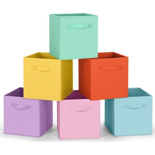 6pcs New Folding Linen Fabric Storage Basket Cube Kids Clothes Storage Box Collapsible Storage Cube For Toys Organizers