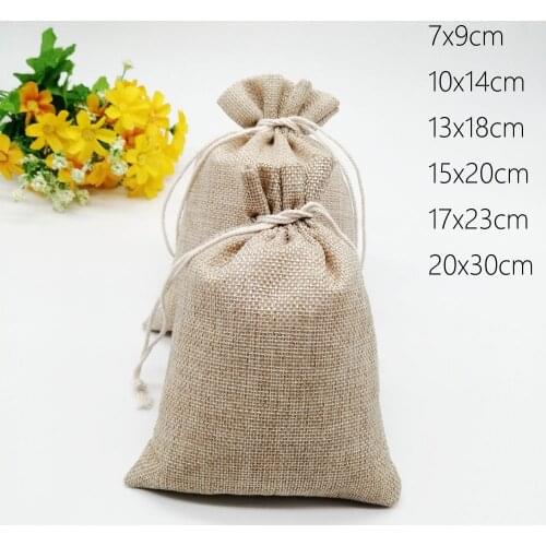 50pcs Burlap Jute Gift Bag Drawstring Gift Box Packaging Bags For Gift Bags With Handles Wedding/Christmas Candy Linen Bag Jute