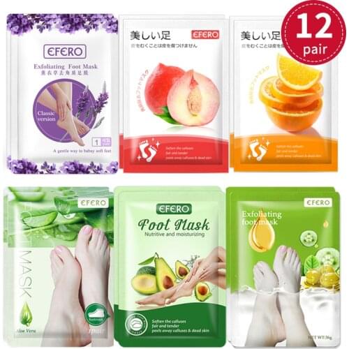 EFERO 12Pairs Foot Peeling Mask Renewal Foot Mask for Legs Remove Dead Skin Smooth Exfoliating Socks For Pedicure Foot Care