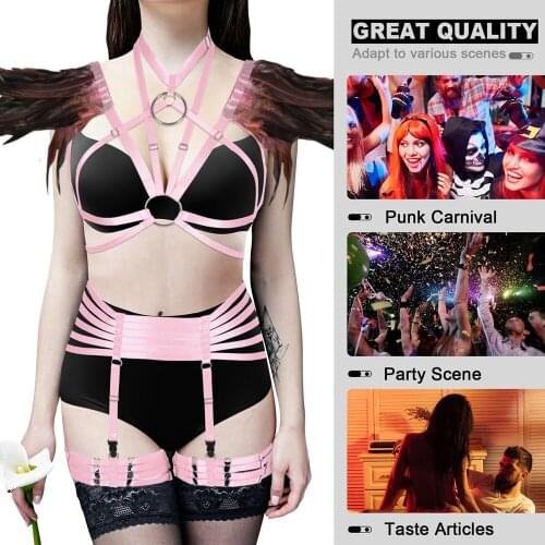 Exotic Apparel Sexy Lingerie Set Natural Feathers Harness For Women Punk Goth Suspender Belt Dress Dance Rave Costume Garters