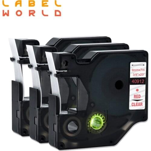 Label World 40912 label tape red on clear ribbon Compatible for Dymo D1 printer 40912 9mm label tape 3PACK