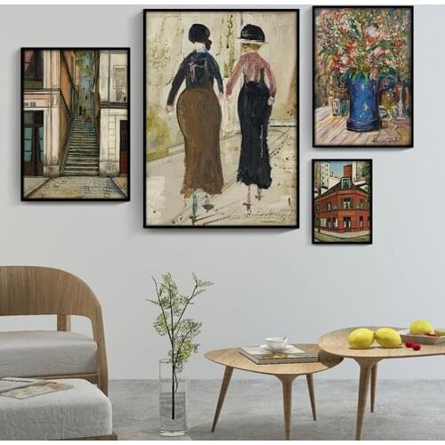 Restaurant Aux Vignobles de France Two Women Back Maurice Utrillo Artwork group of Canvas Paintings Wall Art Prints Home Decor