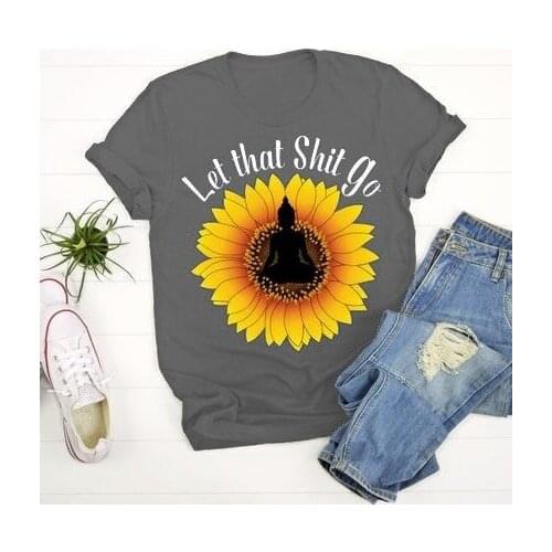Vintage Style Tops Tees Let That Shit Go 100% Cotton Tee-Shirts T Shirts Buddha Shirt Adult Harajuku Shirt