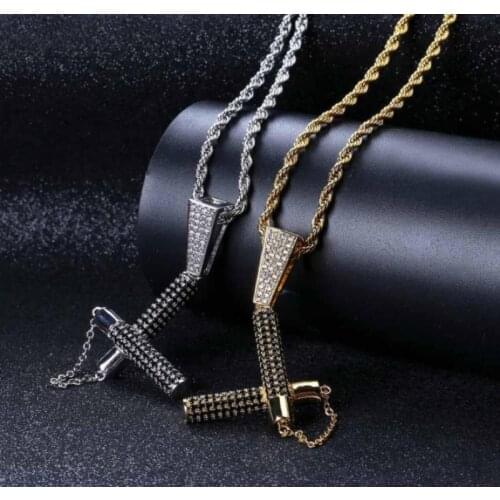 Personality Trendy Black Zircon Nunchaku Pendant Hip Hop Hipster Pendant Necklaces for Men Jewelry