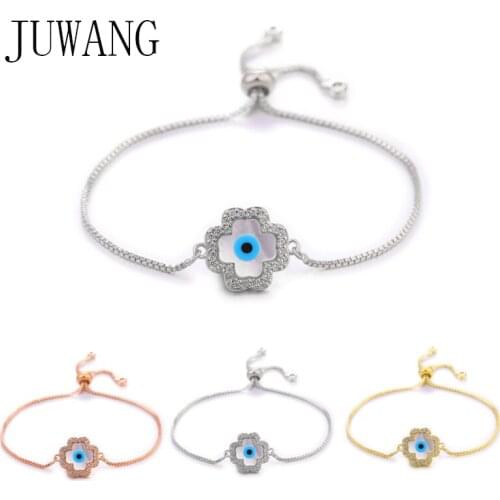 JUWANG 18 Kinds New Fashion Handmade DIY Bracelet Jewelry Cubic Zirconia Evil Eye Charm Adjustable Chain Bracelets For Women