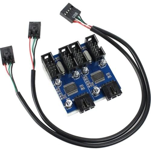 Motherboard 9-Pin USB Header Multiplier 9-Pin USB 2.0 Port Expansion to 4X9-Pin USB 2.0 Port Expansion Card Splitter