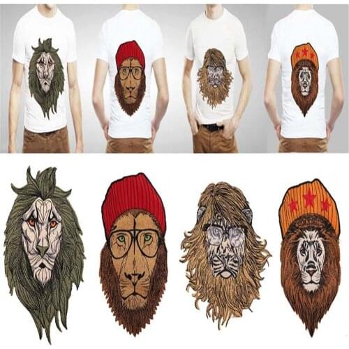 Maxsin 1 Pc Fashion Large Embroidery Lion Head Sticker Cartoon Animal Patch Sew on Clothes Jeans DIY Applique Decoration