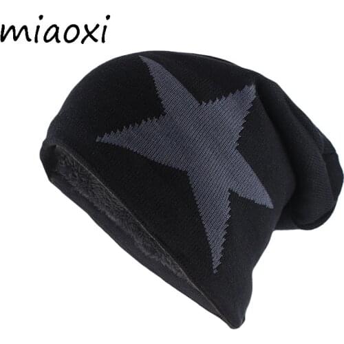 Miaoxi New Big Star Winter Warm Hat For Men Women Knitted Wool Beanies Skullies Lady Brand Colors Gorros Skull Bonnet