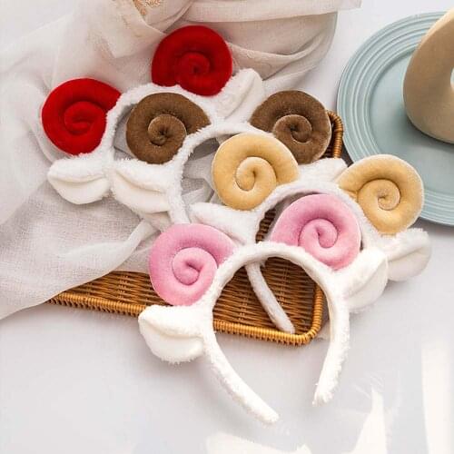 Cute Sheep Horn Lamb Ear Soft Fleece Women Headband Makeup Shower Head Hair Band for Washing Face Shower Spa