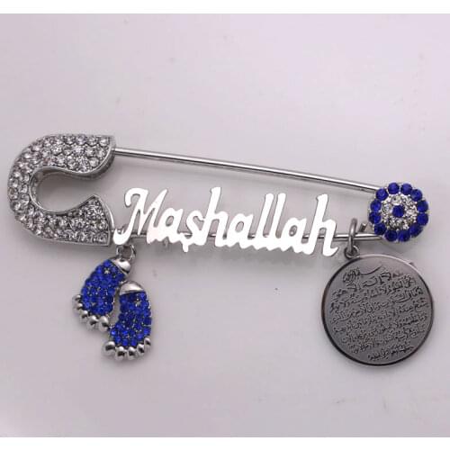 Muslim turkish evil eye Mashallah Stainless steel brooch muslim AYATUL KURSI baby pin