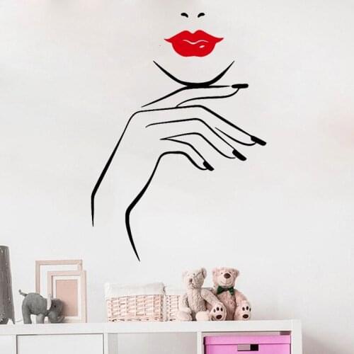Beauty Salon Wall Sticker Red Lips Sexy Woman Decal Living Room Decor Girls Room Decoration Personailzed Nails Art Mural
