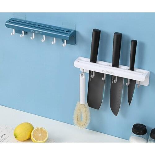 Wall-Mounted Kitchen Knife Storage Rack Plastic Punch-Free Knives Organizer Kitchen Accessories Organizer
