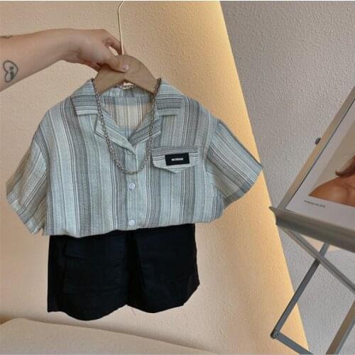 2021 new girls boys striped shirt cotton shorts sleeve summer kids top
