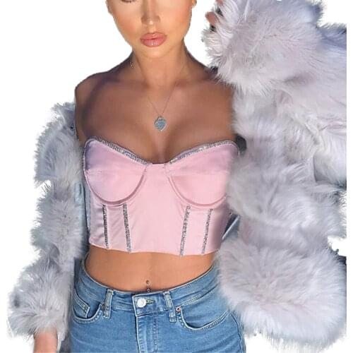 2021 New Style Women Vest Night Wrapped Chest Club Top Bow V-Collar Slim Bright Crystal Sequin Bar Summer Tanks