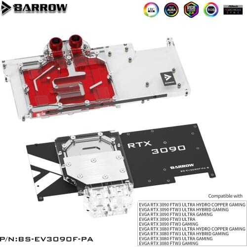 BARROW 3080 GPU Water Cooling Backplane for EVGA RTX3090 3080 FTW3 ULTRA, Active Water Cooling Backplate, BS-EV3090F-PA/ B
