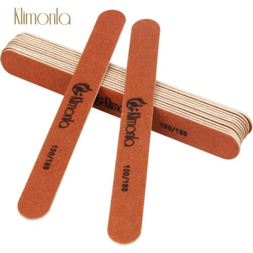 10Pcs/Lot Klimonla Lime a ongle Nail Files 100/180 Grit Brown Nail Buffer Straight UV Gel Polish Sanding Care Manicure Tools
