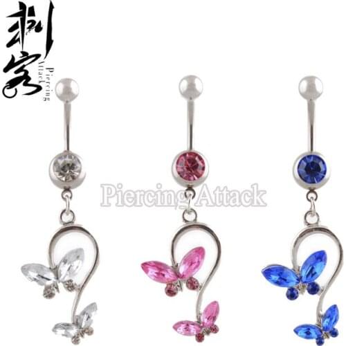 Butterfly Dangle Pendant Ball Button Barbell Bar Belly Navel Ring Body Piercing Free Shipping