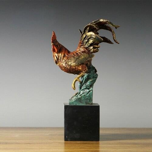 Standing Rooster Statue Full Color Modern Cock Figurine Art Poultry Animal Sculpture Home Yard Interior Decor Gifts
