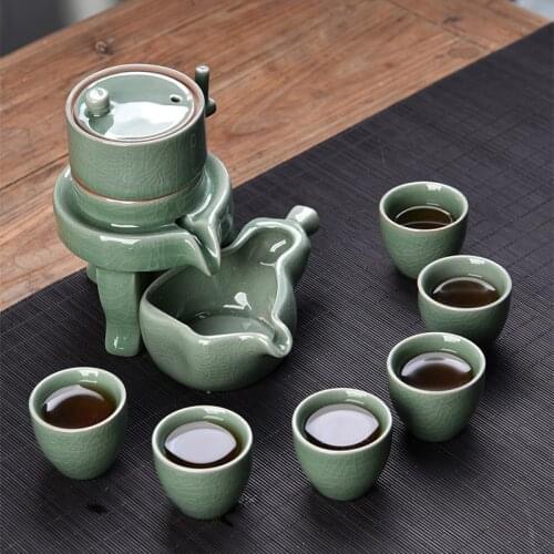 New design Semi-automatic Kung Fu Tea Set,6 tea cups and 1 tea pot,The most creative Tea set,Exquisite ceramic drinkware