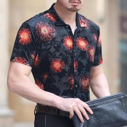 Velour Transparent Blouse Summer Silk See Through Stretch Clothes Elastic Flower Mesh Top Velvet Shirts For Mens Traveling Dress