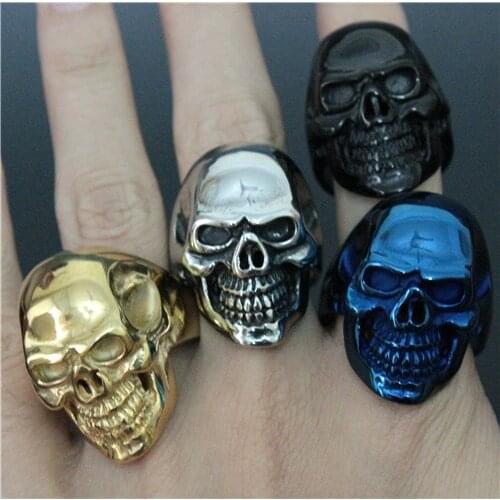 Size 8~14 Polishing Skull Ring 316L Stainless Steel Top Quality Ghost Skull Golden Ring 4 Color