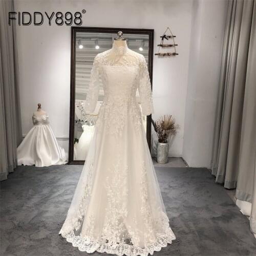 FIDDY898 Luxury Custom Boho Wedding Dress Ivory vestido de novia A-line Beach 3/4 Sleeve Bridal Dresses Bride Gown robe mariage