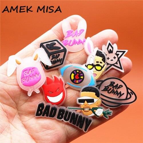 Luminous Bad Bunny Style Shoe Charms Accessories Planet Dice Eye Rabbit Man Shoe Buckle Decorations fit Kids X-mas Party Gifts