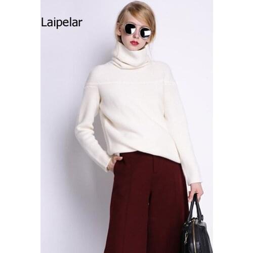 New Autumn and Winter Cashmere Sweater Womens High Collar Thick Solid Color Sweater Loose Knit Sweater Wild Pullover