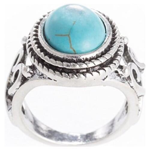 Tibetan Silver Stone Ring Fashion Jewelry Turquoise Finger Rings For Women Men Party Wedding Jewelry Gift Jewelry