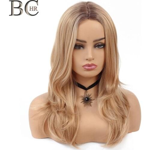 BCHR 24 inch Blonde Wavy Wigs Ombre Wigs Long Synthetic Wigs for Black Women Middle Part High Temperature Fiber